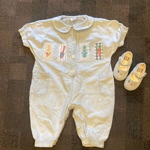 VNTG Chambray BabyGAP One Piece Cotton Jumpsuit w/Shoes 6-12 Month